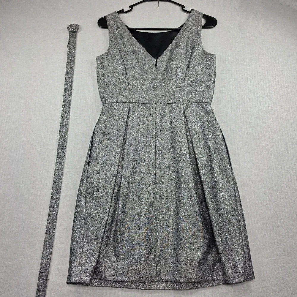 WHBM NWT Grey Metallic Sleeveless Belted Tulip Dress Pockets Sz 2 Cocktail Glam - Picture 10 of 13